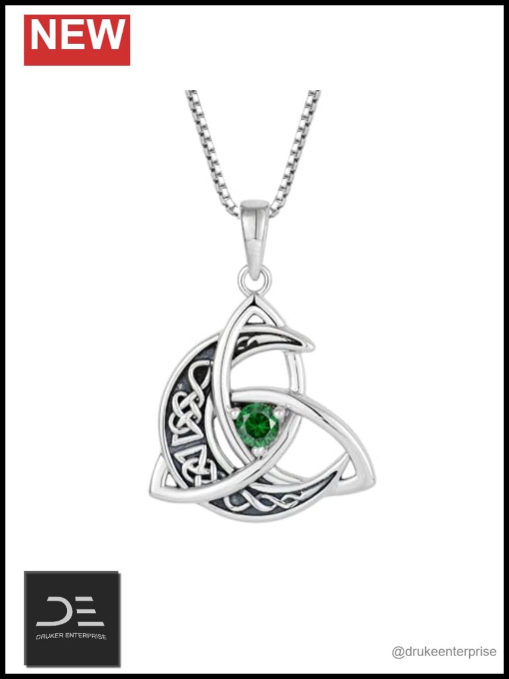 925 Sterling Silver Celtic Trinity Knot Moon Pendant Necklace Women Birthstone